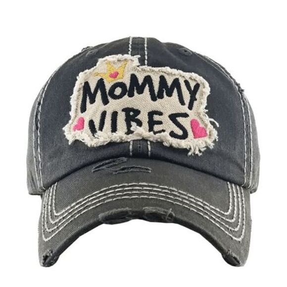 2/$30 Ladies Black Mommy Vibes Distressed Baseball Hat - Picture 7 of 10